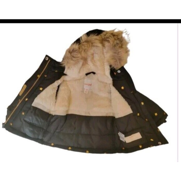 Cat & Jack Girls Black Gold Stars Hooded Snow Winter Parka Lined Jacket 12m New - Picture 6 of 9